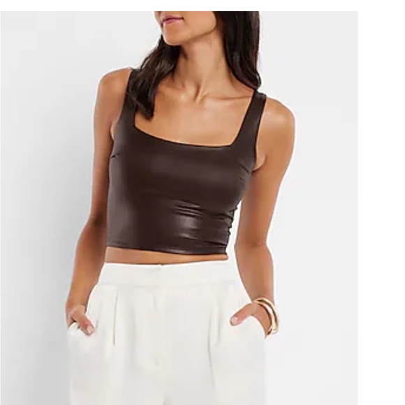 Faux Leather Square Neck Cropped Tank NWT - Picture 1 of 5